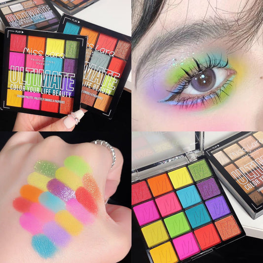 Misslara 16 color eye shadow palette pearlescent eye shadow waterproof matte new stage makeup sequins glitter affordable student