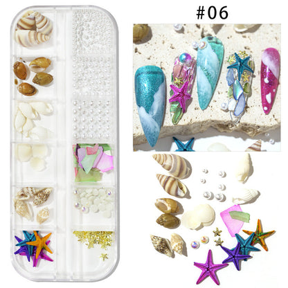 Cross-border hot selling ocean storm nail accessories natural starfish conch shell slices abalone slices 12 grid mixed