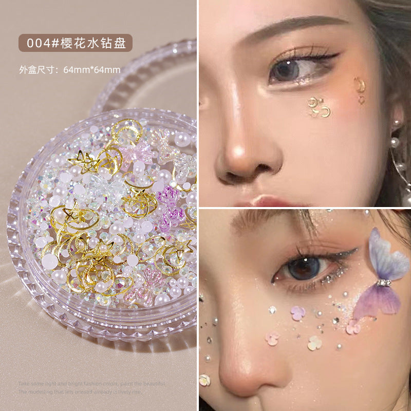 Face stickers jewelry bride eye makeup bright diamond tear diamond pearl hollow metal butterfly face decoration patch makeup