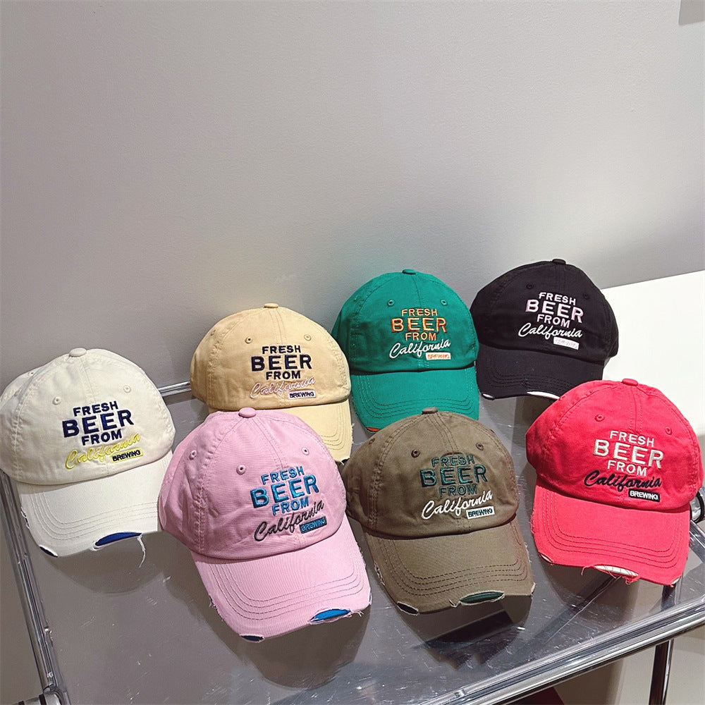 Children's hat 2024 spring and summer boys and girls embroidered letters baseball cap baby retro hole sun hat duckbill cap