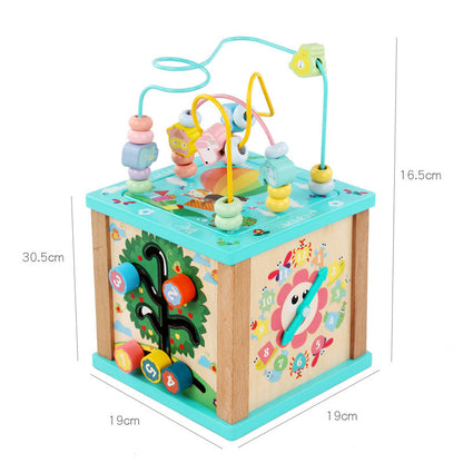 Children's wooden four-sided multifunctional bead treasure box for infants and young children shape matching early education and intellectual development toys 