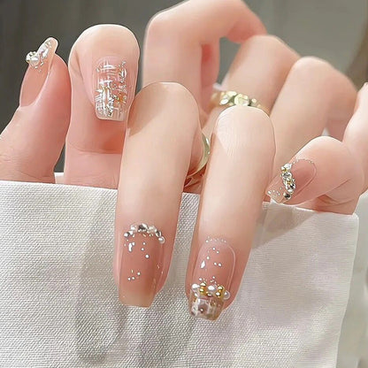 Handmade wearable nails wholesale short ballet nails pure desire ice transparent nude nail art finished nail stickers fake nails