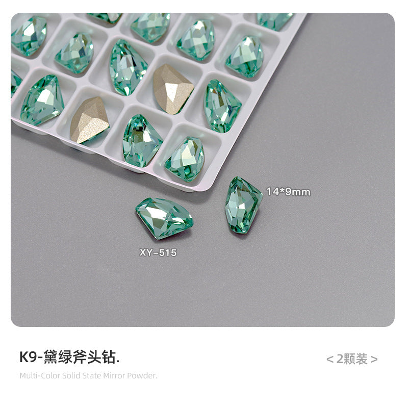 Nail art diamond jewelry wholesale K9 white moonlight blue high quality shiny multi-faceted pointed bottom love fat square axe diamond