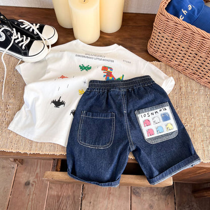 Children's clothing children's pants 2024 summer new casual boys denim shorts elephant children's shorts mid-length pants Korean version