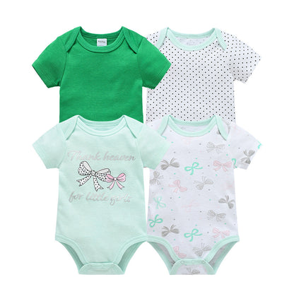 Baby bodysuit A-type ins style summer short-sleeved cartoon cute one-piece baby envelope collar romper four-piece set 