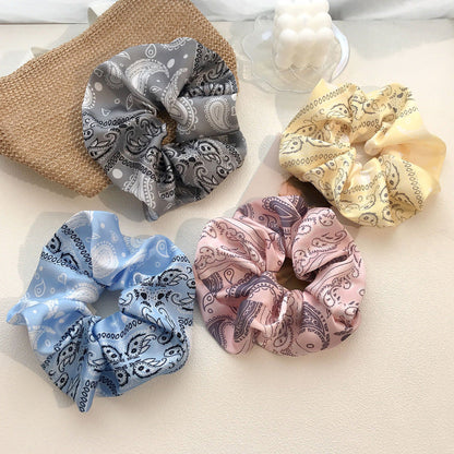 Large intestine hair band hair rope girl European and American simple hair flower imitation silk printing cashew pattern ponytail fat intestine hair band