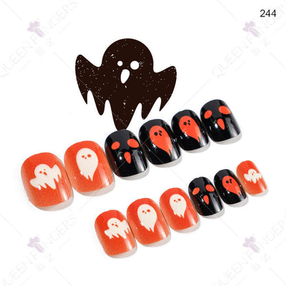 Children's wearable nail tips Halloween 24 pieces of wearable nail tips children's false nail patches manicure finished nail tips