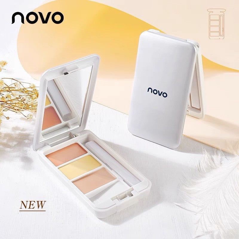 NOVO light and flawless three-color concealer to cover acne marks, freckles, dark circles, eye bags, spots and acne 