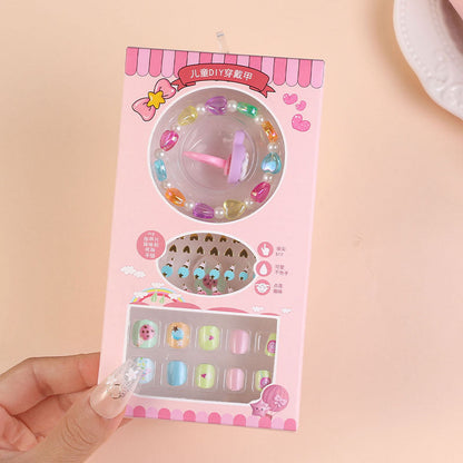 Children's nail stickers girls self-adhesive jelly glue nail stickers finished nail pieces cartoon stickers false nails wear nails