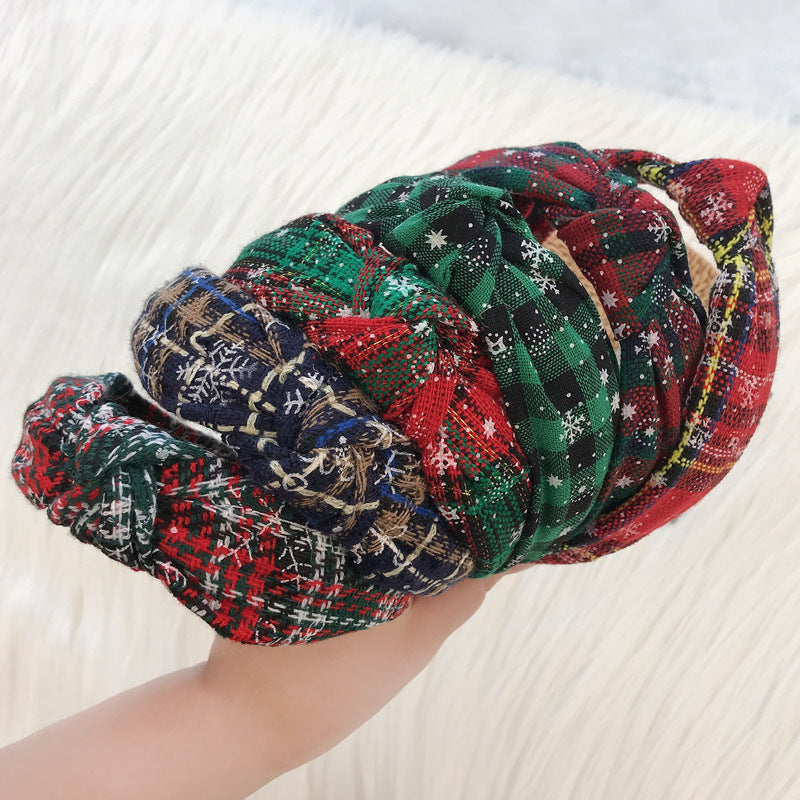 New Christmas series headband for women European and American ethnic style knotted head buckle red fabric plaid headband hair cave women