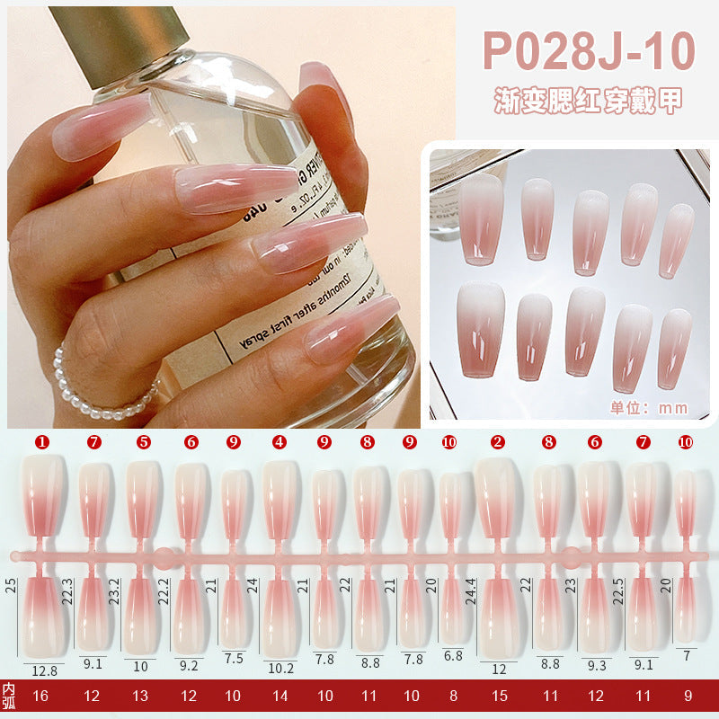 Nail polish spray semi-finished nail piece blush gradient nail polish spray painting hand-wearing long T-shirt fake nail piece