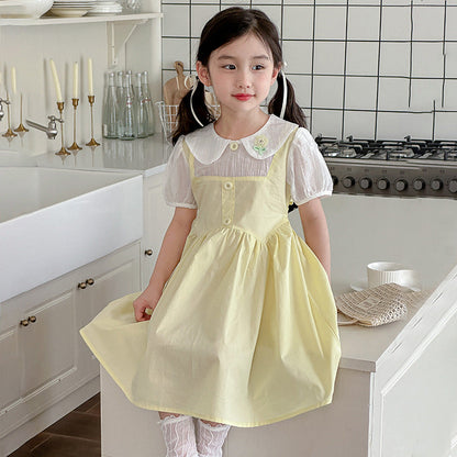 Children's summer dress cotton skirt fake two-piece long skirt Korean version kindergarten children vacation travel fat and thin