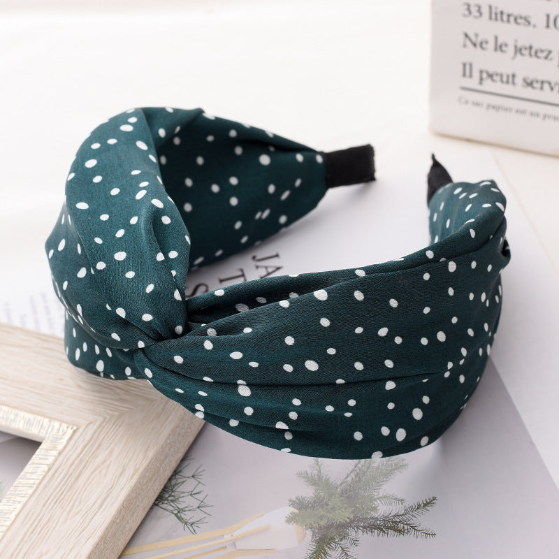 Korean style simple temperament headband women's polka dot cross knotted head buckle cartoon cloth hairpin Korean style headband hair cave