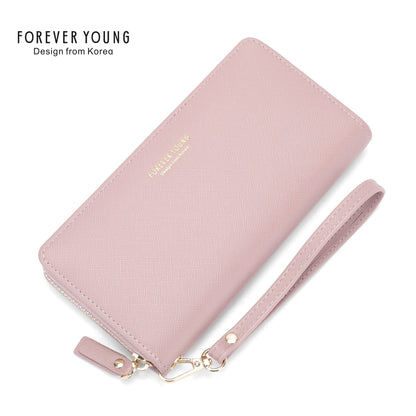 forever young wallet women's temperament handbag versatile fashion long mobile phone wallet anti-scratch leather wallet 