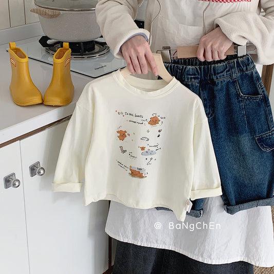 Children's T-shirt Bangcheng 2024 Spring Boys New Cartoon Print Pullover Children's Clothing Happy Dog Top G0061