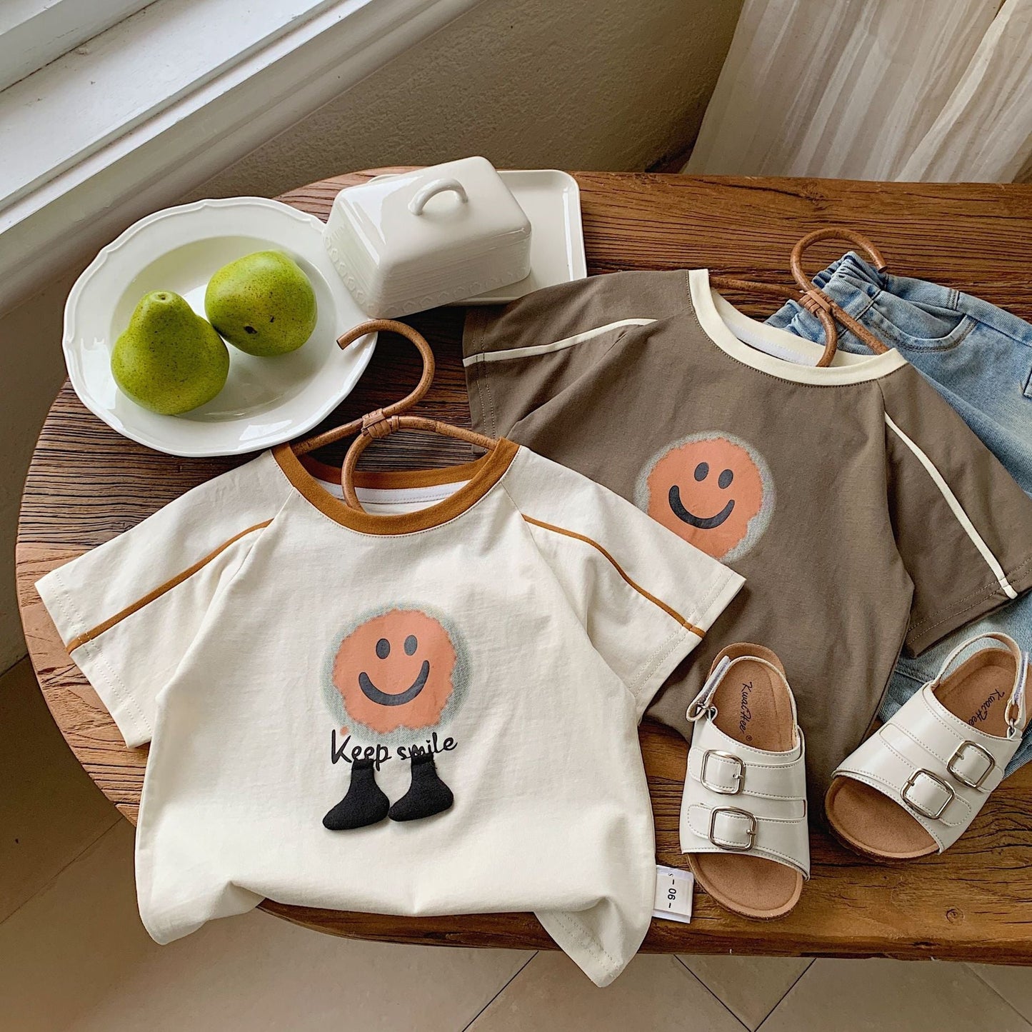 Children's T-shirt Bangcheng 2024 summer new children's clothing three-dimensional feet short-sleeved boys' smiley face short T Korean style trend G0085