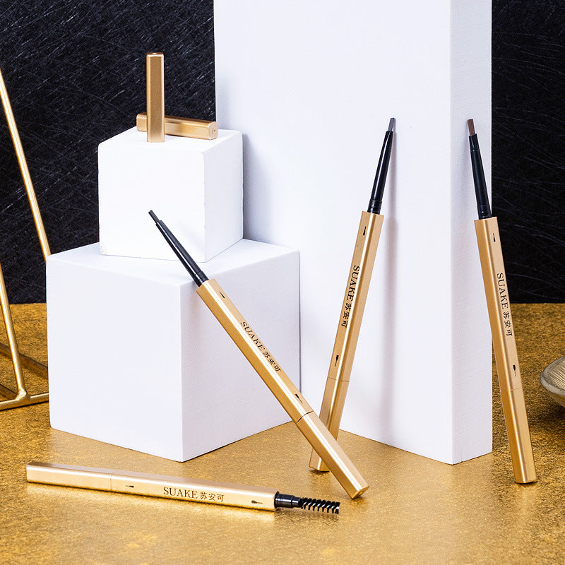 Internet celebrity small gold bar eyebrow pencil small gold chopstick eyebrow pencil triangular slim double-headed eyebrow pencil each eyebrow is distinct and not easy to smudge cross-border