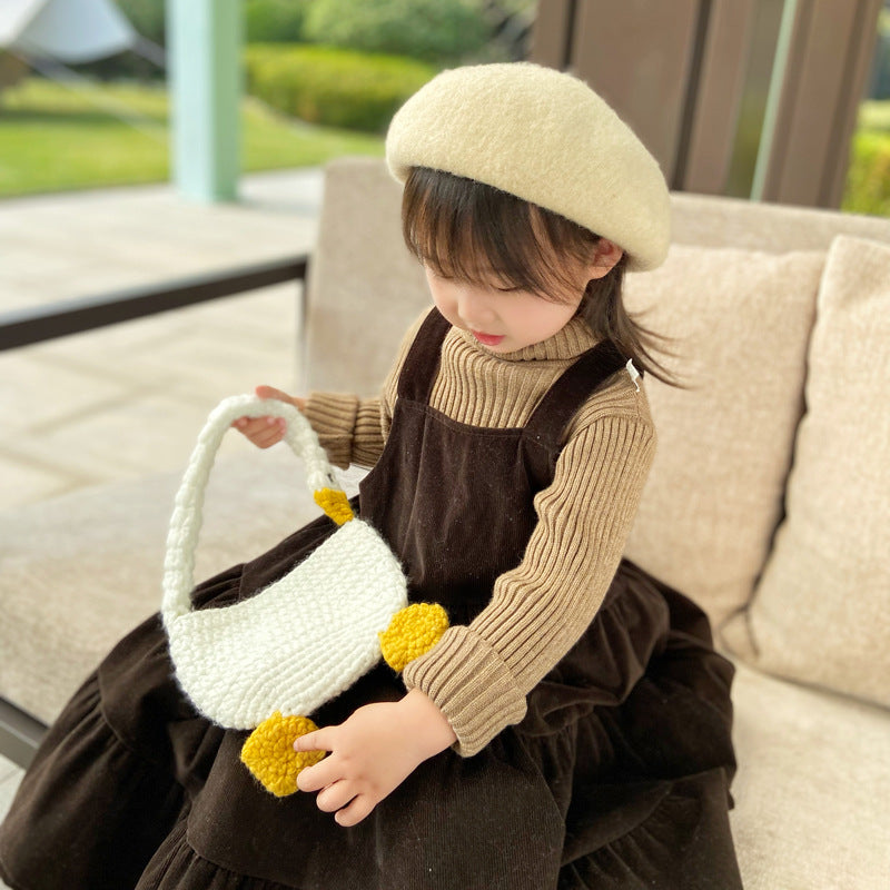 New woven children's bag fashion hand-woven bag big white goose girl handbag fashion autumn shoulder bag