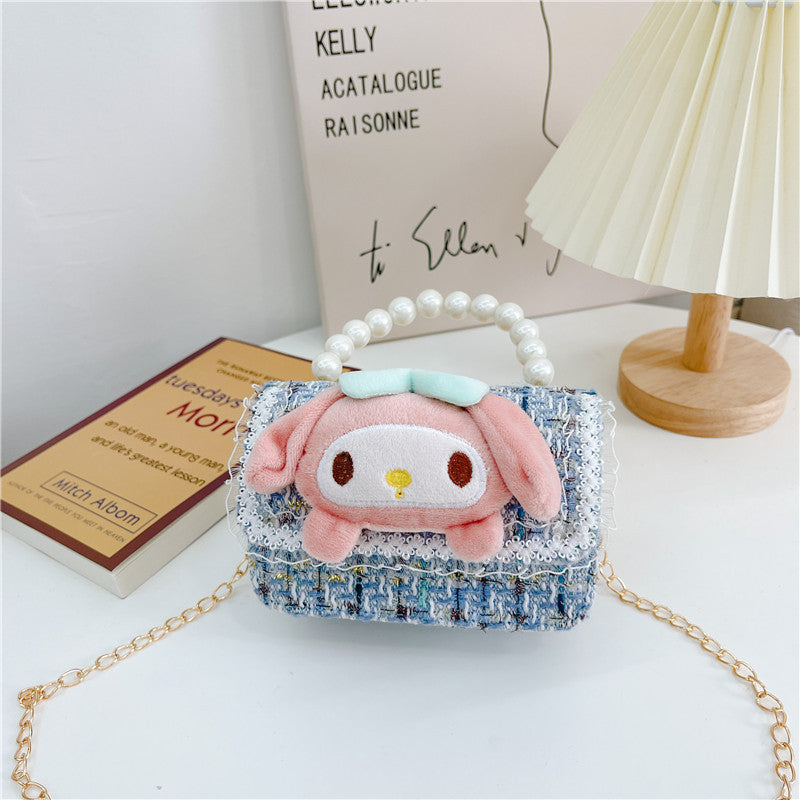 Cute children's small square bag fashionable pearl handbag trendy versatile chain crossbody bag girl's coin shoulder bag