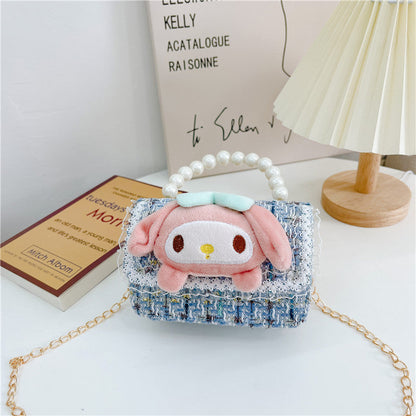 Cute children's small square bag fashionable pearl handbag trendy versatile chain crossbody bag girl's coin shoulder bag