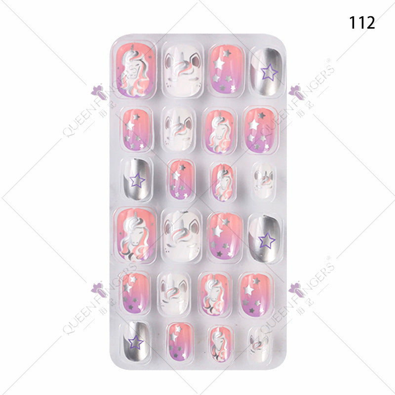 Zhifei nail art children's finished nail pieces 24 pieces flame cartoon bagged wearable finished nail art children's patches