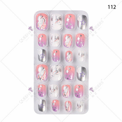 Zhifei nail art children's finished nail pieces 24 pieces flame cartoon bagged wearable finished nail art children's patches