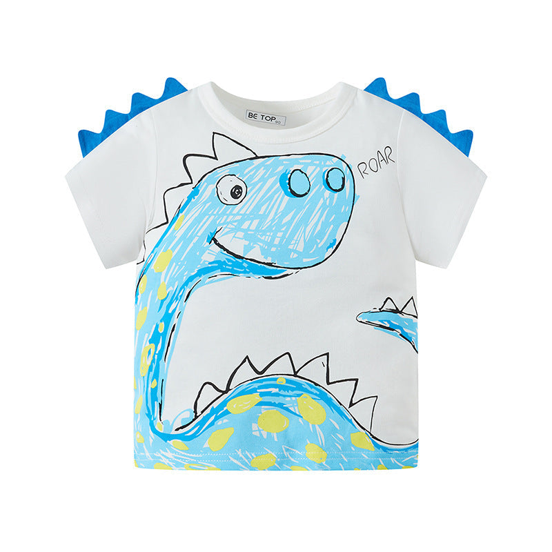 Cartoon dinosaur summer clothes for children, boys, babies, Korean style tops, short-sleeved T-shirts, pure cotton children's clothing, wholesale, one piece delivery