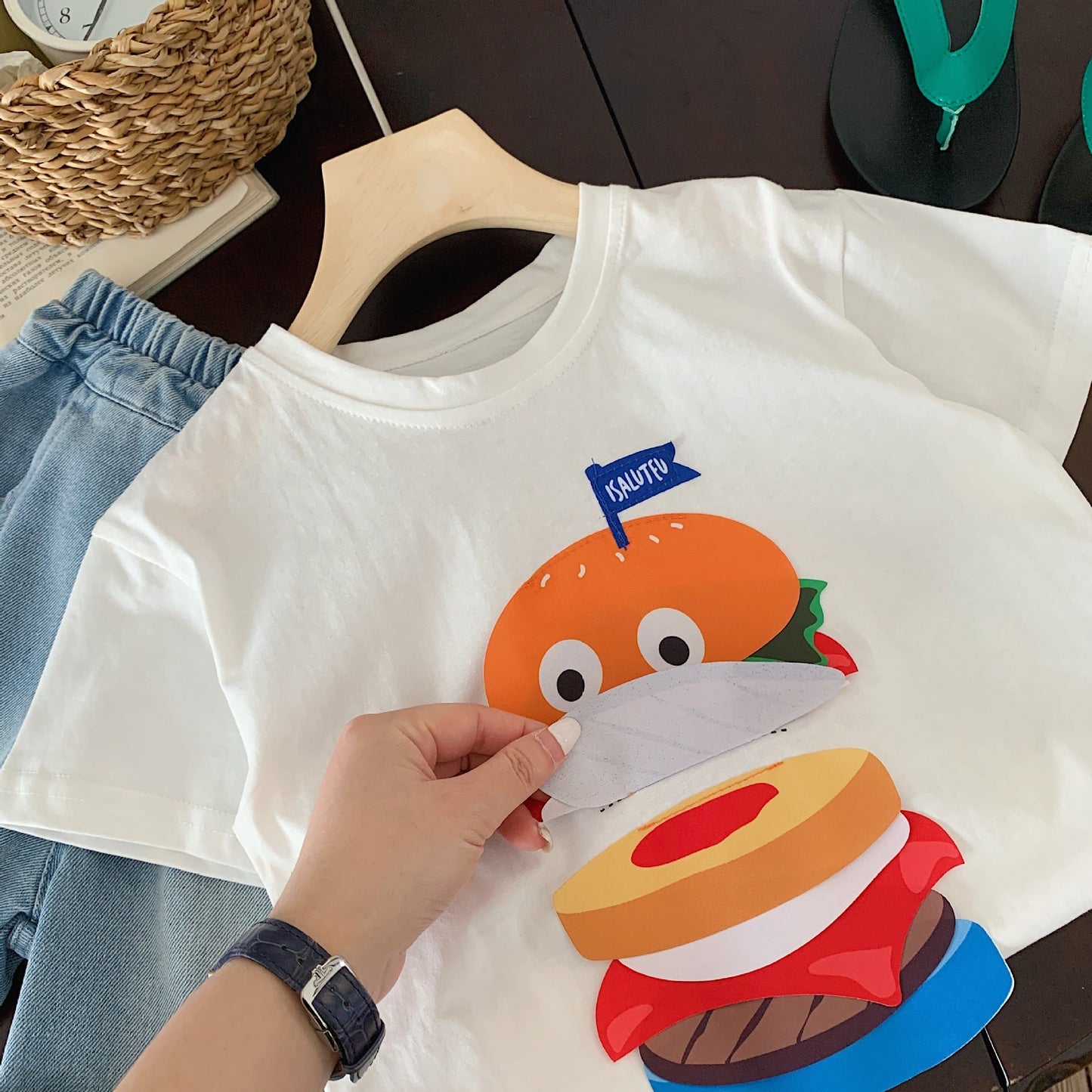 Children's T-shirt Bangcheng 2024 summer children's clothing new arrival three-dimensional hamburger short T boy short-sleeved Korean top G0256