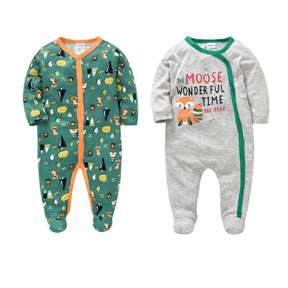 Amazon cotton 2-piece jumpsuit baby jumpsuit ដៃវែង គ្របជើងទារក និងកុមារតូច ឈុត jumpsuit ឆ្លងព្រំដែន