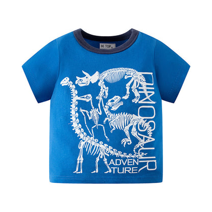 Children 2024 summer boys Korean version baby round neck dinosaur short-sleeved cotton T-shirt children's clothing wholesale one piece