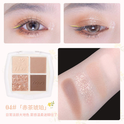 NOVO Begonia Drunk Sun four-color eyeshadow palette pearlescent matte pure desire style bare face milk tea earth color affordable makeup 