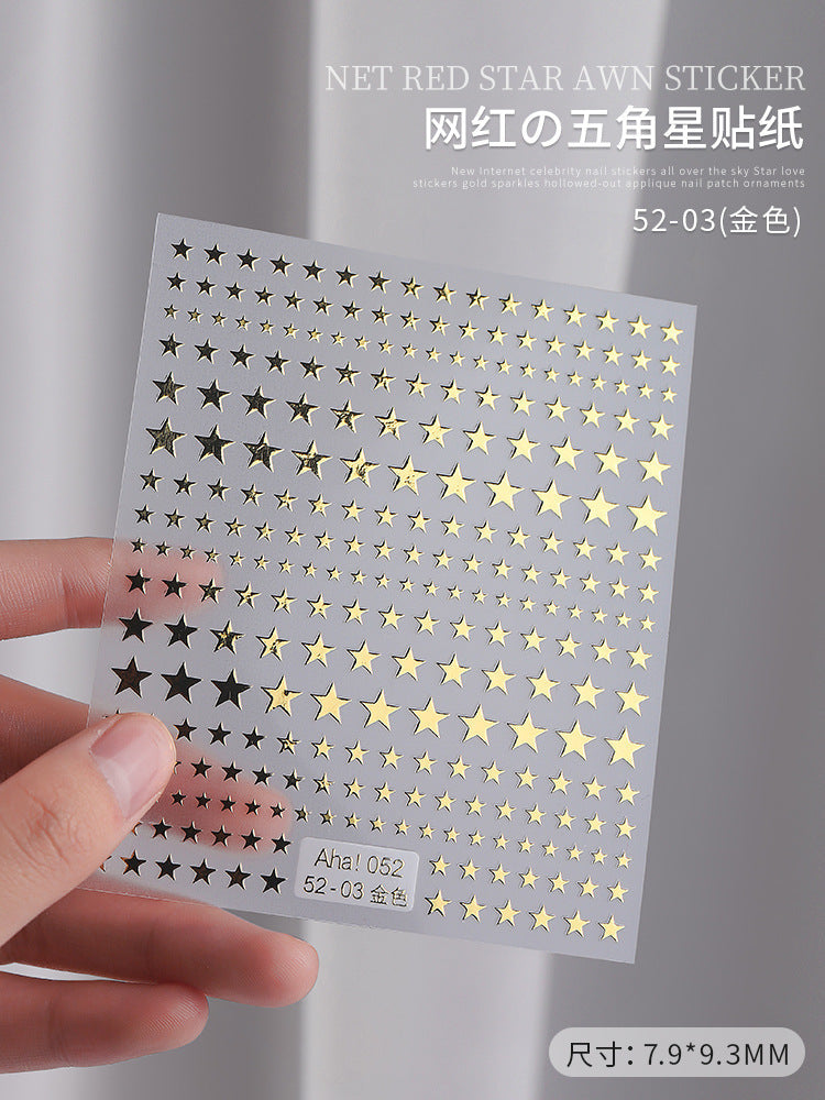 Cross-border network 3d nail art red star nail adhesive stickers gold star five-pointed star decoration crescent nail stickers