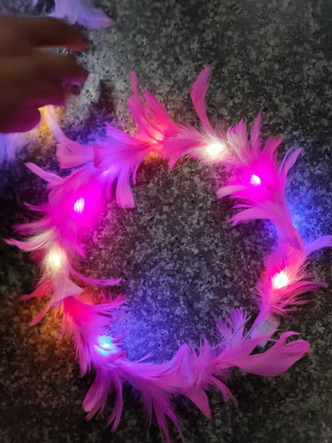 2021 new fairy luminous feather wreath angel goose feather wreath scenic area stall women's flash headdress batch