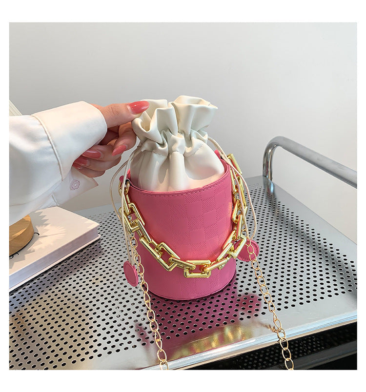 Foreign trade new popular texture simple chain small bag fashion trend bucket shoulder crossbody solid color trendy bag 