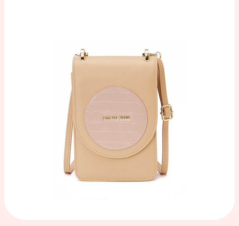 Forever young new mobile phone bag female simple vertical PU messenger bag Korean version cross-border large capacity bag 