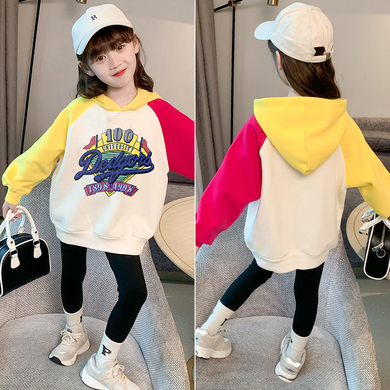 Girls children's spring jacket pullover contrast color stitching sports elastic middle and large children kindergarten elementary school foreign style trend