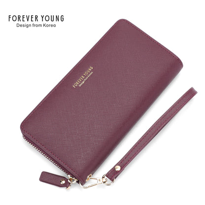 forever young wallet women's temperament handbag versatile fashion long mobile phone wallet anti-scratch leather wallet 