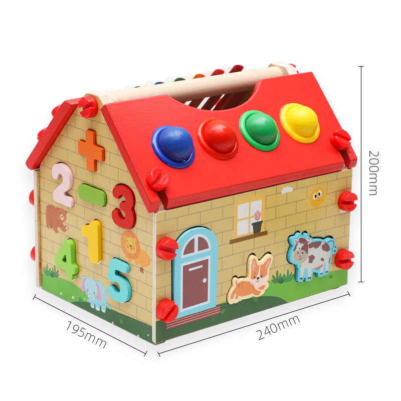 Cross-border children's early education wooden smart house digital shape matching cognitive building blocks nut disassembly house educational toys