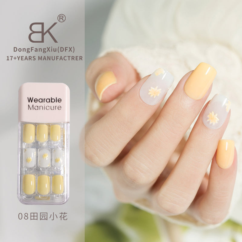 BK wearable nail art patch finished product wholesale spring and winter whitening jelly glue wear and tear square nail piece nail30