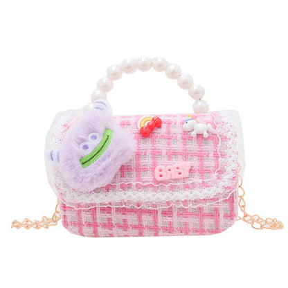 New style children's shoulder bag fashion pearl handbag cartoon cute girl coin crossbody bag wholesale