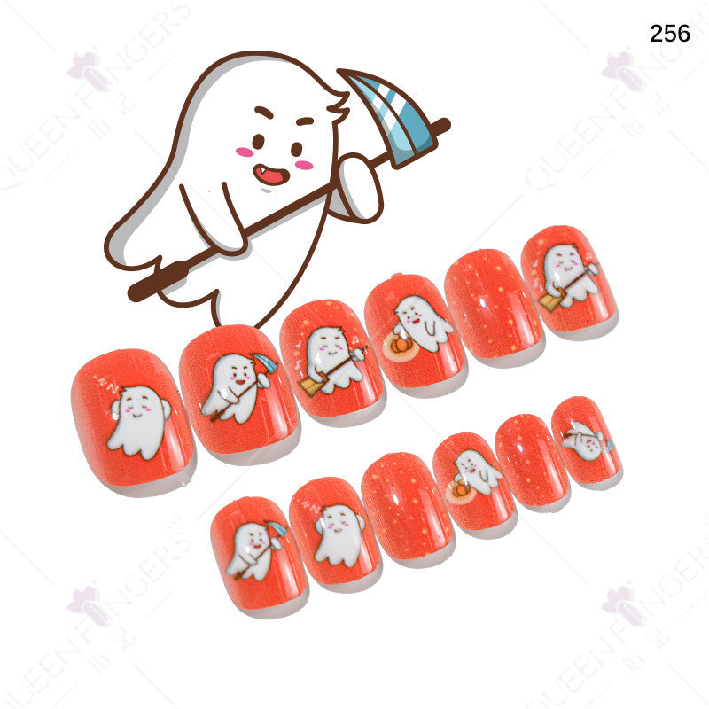 Children's wearable nail tips Halloween 24 pieces of wearable nail tips children's false nail patches manicure finished nail tips