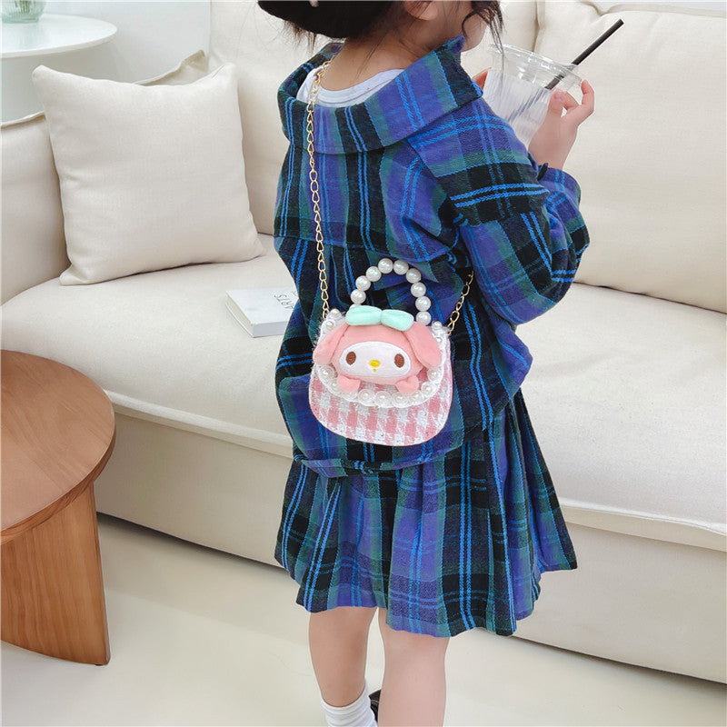 Cute Princess Crossbody Bag Fashion Pearl Handbag Girls Chain Shoulder Bag Cartoon Children Bag Wholesale 