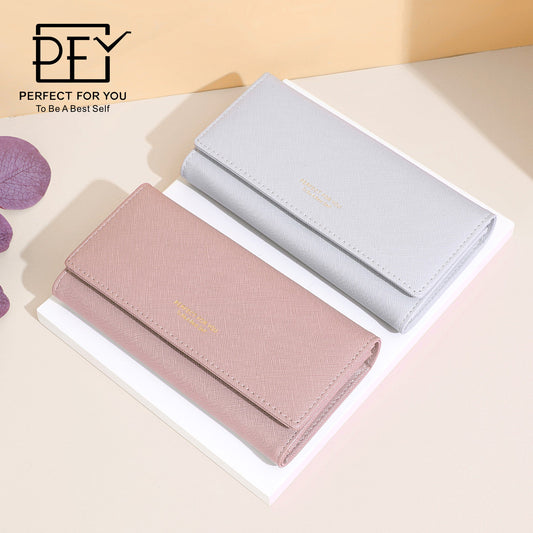 Wesson ins simple wallet women's Korean version cross pattern scratch-resistant clutch bag multifunctional new ladies long wallet 