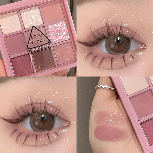 Internet celebrity transparent nine-square eyeshadow matte not easy to remove makeup atmosphere rose smoke powder nine-color eyeshadow palette cross-border