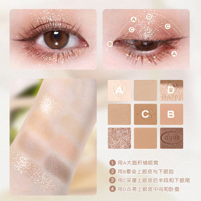 NOVO nine-color eyeshadow palette, earth tones, glittering, super flash, ins, affordable, waterproof, high-end eyeshadow