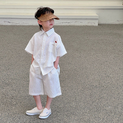 Children's summer clothing children's short-sleeved suit summer style 2024 new boys' summer shirt shorts casual two-piece suit trendy