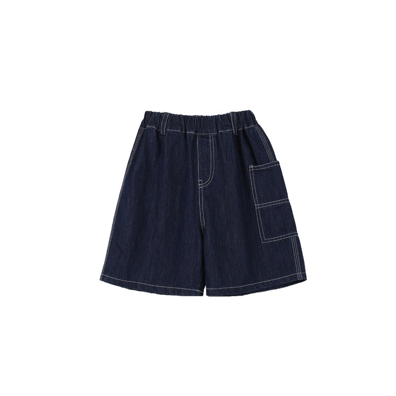 Children's pants boys 2024 summer new handsome loose denim shorts baby open line workwear shorts trendy