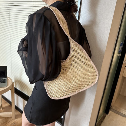 Retro woven tote bag 2024 early autumn new style trend simple texture hand-held shoulder bag beach bag female bag 