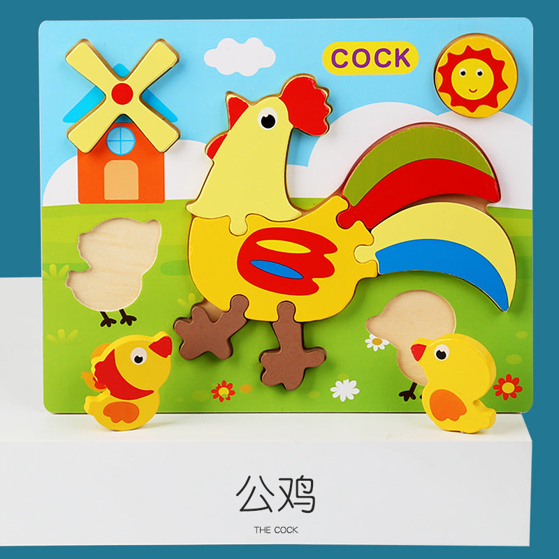 Wooden early education cognitive children's educational toys building blocks dinosaur animal shape matching 3d three-dimensional puzzle wholesale