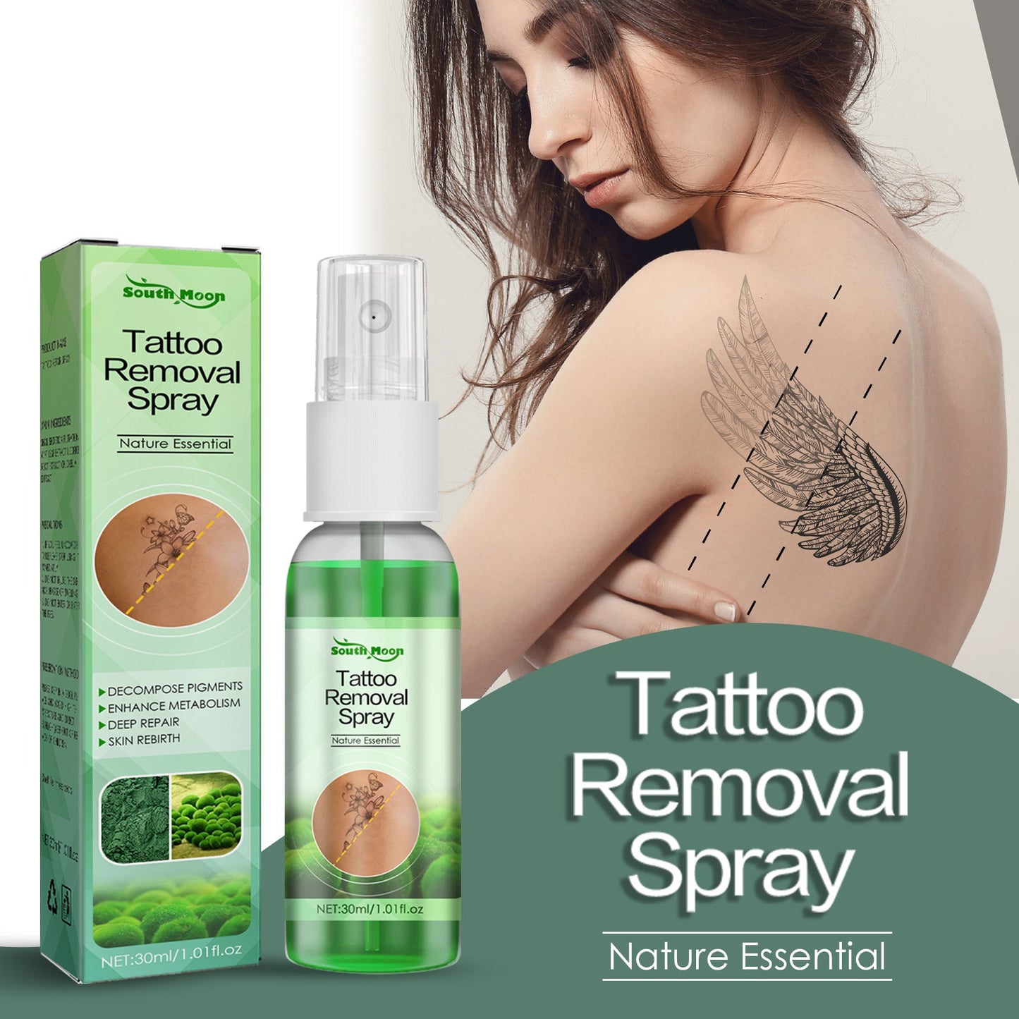 South Moon Green Algae Mark Remover Tattoo Cleansing and Fading marks សំអាតរាងកាយយ៉ាងទន់ភ្លន់ និងមិនរមាស់ 